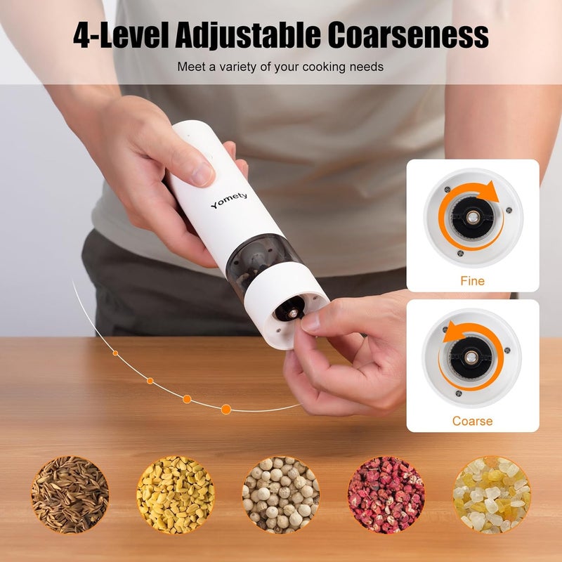 Yomety Electric Salt and Pepper Grinder Set - Rechargeable Salt and Pepper Shakers with Adjustable Coarseness, Automatic Salt and Pepper Grinder Set for Kitchen Accessories - Image 4